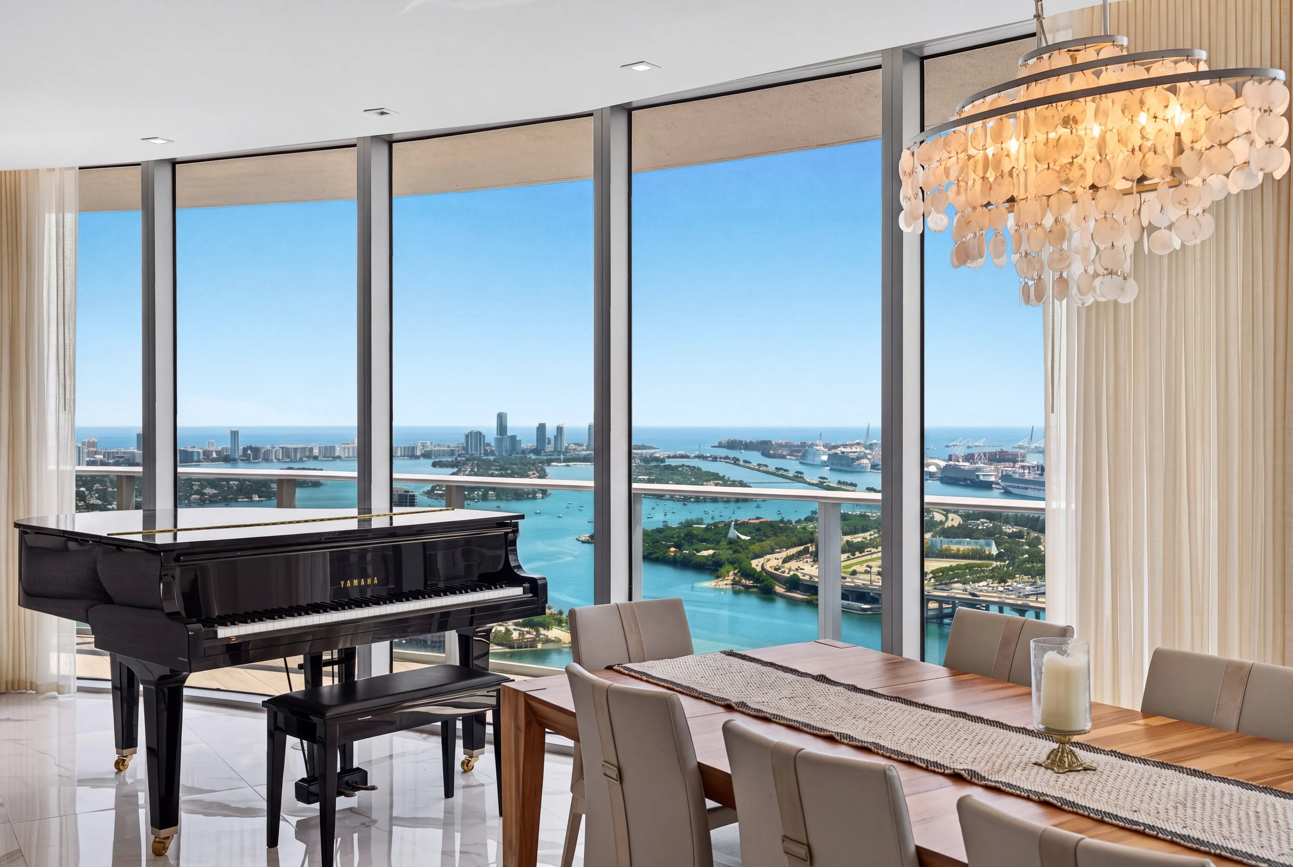Sunlit interior overlooking the bay